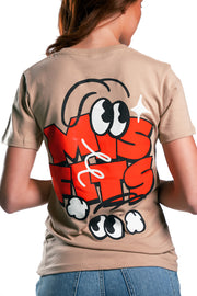 Misfits Gaming Split T-Shirt, KhakiMisfits Gaming Split T-Shirt, Khaki with misfits text and logo in white and red on the back on female model